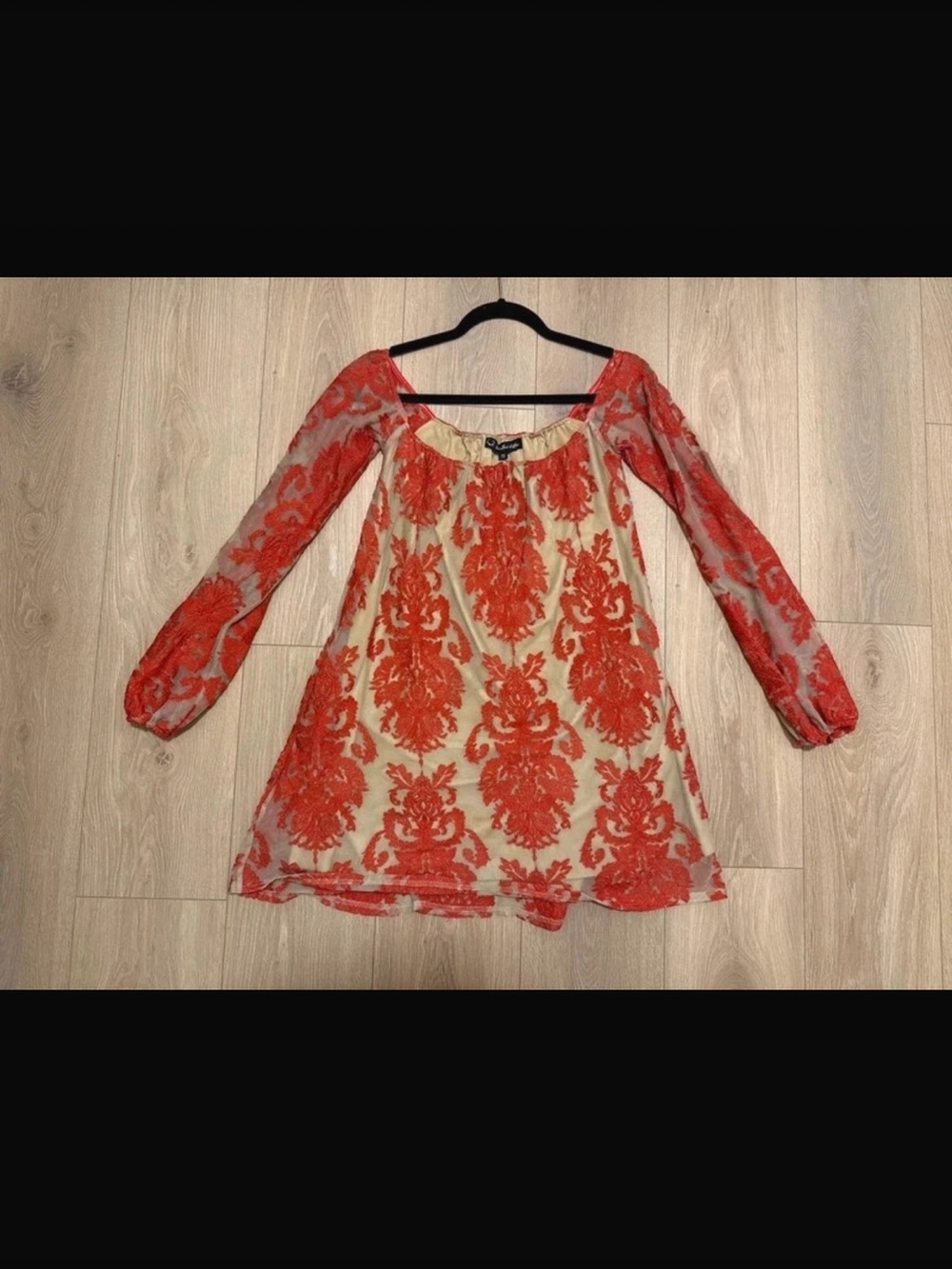 For Love and Lemons Off-Shoulder Peasant Coral Mini Mesh Bell Sleeve Dress - Picture 2 of 9